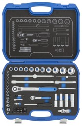Gedore 19 BMC 20 Steckschlüssel-Satz 1/4+1/2 Zoll Gedore Steckschlüssel-Satz 1/4+1/2 Zoll, Nüsse-6-kt 4-32 mm, Bit-Satz, Schlitz, PH, PZ, TX, XZN u. IN-6-kant für Industrie, Automotive, Heimwerker u. Hobbyschrauber geeignet.